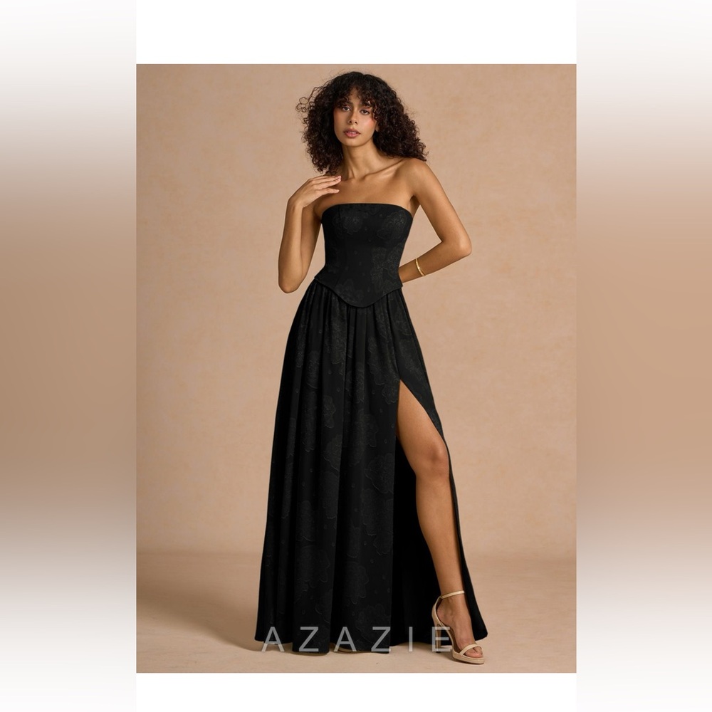 Azazie Isaura Black Maxi Dress Size 12